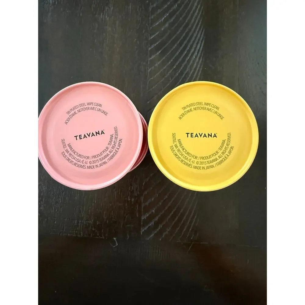 Teavana Set 2 Tea Canisters Tins 8 Oz Pink Orange 2015 Made Japan Discontinued